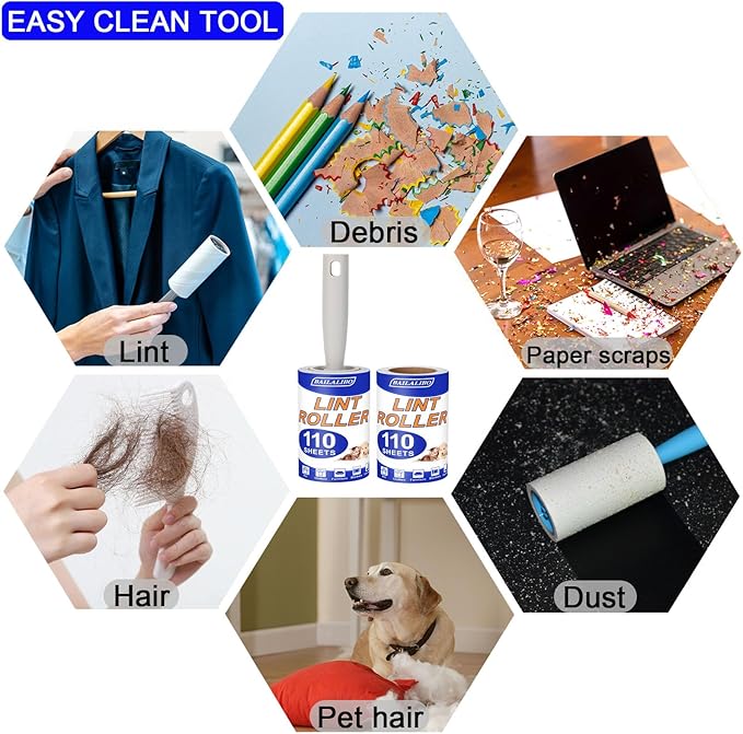 BAILALIBO Lint Rollers for Pet Hair Extra Sticky, 660 Sheets Mega Value Set with 3 Handles 6 Refills, Lint Remover for Clothes, Furniture, Dog, Cat, Carpet