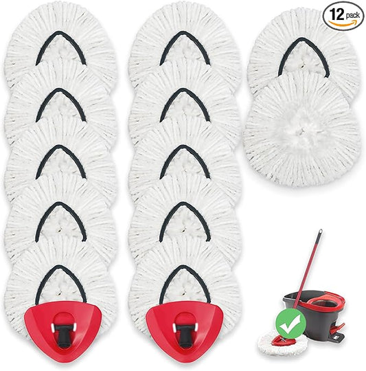 12 Pack Mop Heads Replacements for O-Cedar, Compatible with O Ceda EasyWring Spin Mop Replace Refills for Ocedar, Deep Cleaning Machine Washable and Easy-to-Replace