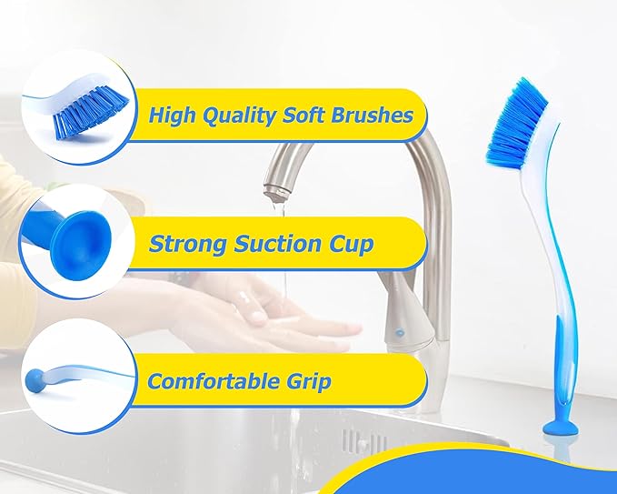 Zuvo Plastic Long Handled Scrubbing Suction Cup, Durable Bristles,Dish Washing Brush.Washing Up Kitchen Brush, Assorted Colour, 5 X 21 X 5 cm-Pack of 3