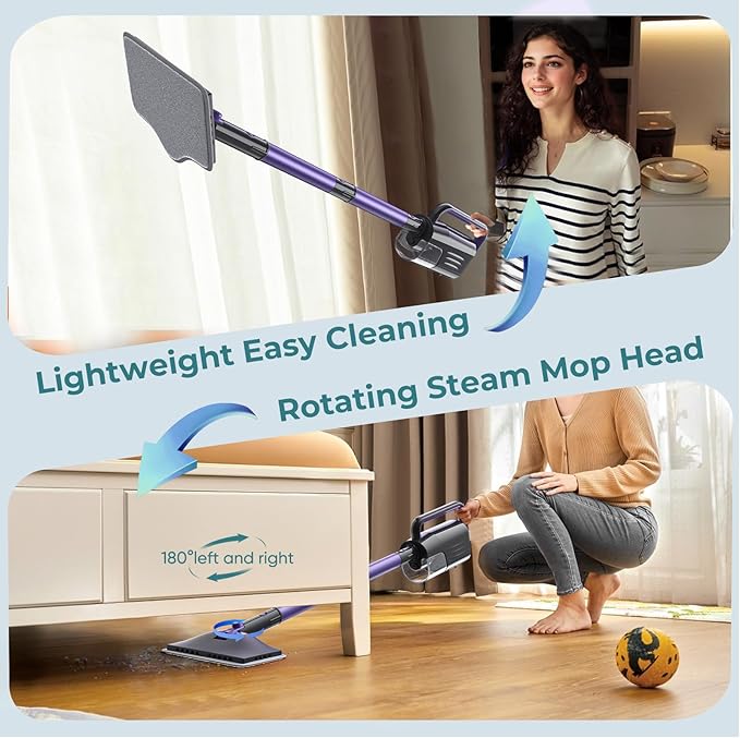 Steam Mop, Steam Cleaner with 400ML Water Tank, 2 Washable Pads, 23FT Power Cable floor steamer, Detachable Steam Mops for sealed Hard Floors, Marble, Stone, Hardwood (Lavender)