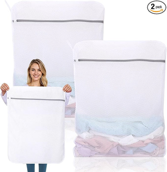 2 XX-Large Durable Honeycomb Mesh Laundry Bags for Delicates with Zipper, 24 x 32 Inches Reusable Laundry Bag Mesh Wash Bags for Washing Machine for Cotton Clothes, Coats, Sweater, Sheet, Shoes