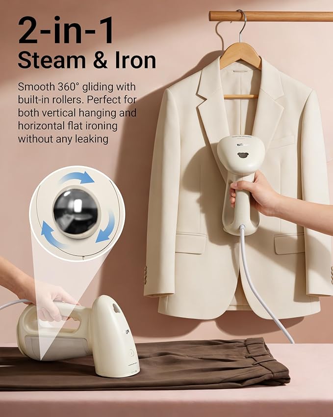 Bear Steamer for Clothes, Handheld Clothes Steamer,1300W Strong Power Garment Steamer with 230ml Tank,Fast Heat-up, Auto-Off, Steam Iron Fabric Wrinkle Remover with Brush for Home and Travel