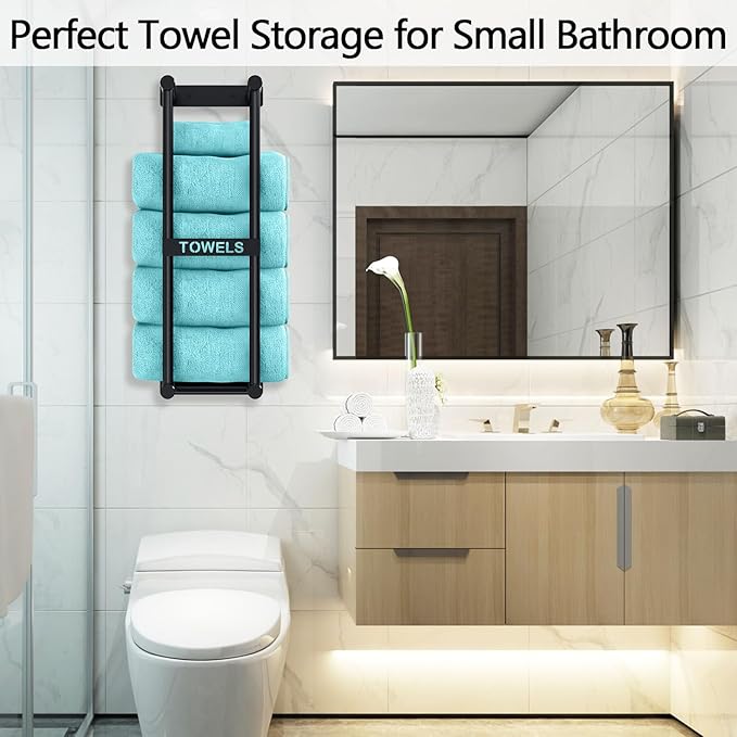 Towel Racks for Bathroom Wall Mounted, 22inch Wall Towel Rack for Rolled Towels, Towel Storage for Small Bathroom, Black