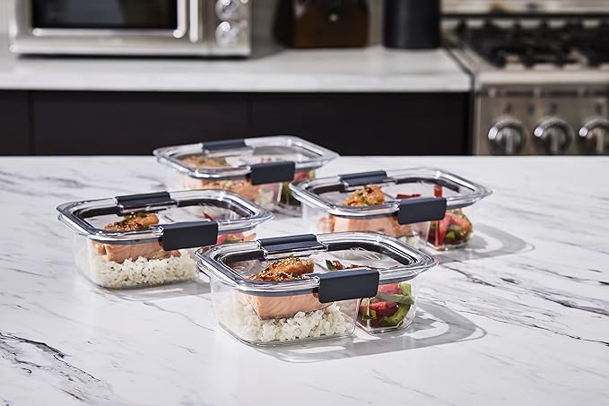 Rubbermaid Brilliance Meal Prep Containers, 2-Compartment Food Storage Containers, 2.85 Cup, 5-Pack, BPA-Free, Clear/Grey