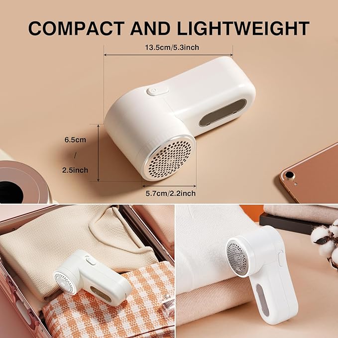 Fabric Shaver, Lint Remover Rechargeable, Electric Portable Sweater Defuzzer Digital LED Display to Remove Pilling for Clothes, Furniture, Sweater, (White with one Shaver Blades)