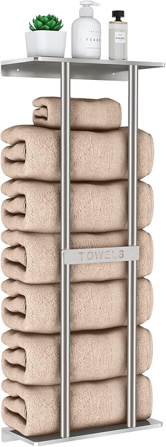 Bathroom Towel Storage for Bathroom, Wall Towel Rack for Rolled Towels, 30 inch Towel Holder Wall Mounted with Metal Shelf Can Holds 6 Large Towels, Brushed Nickel
