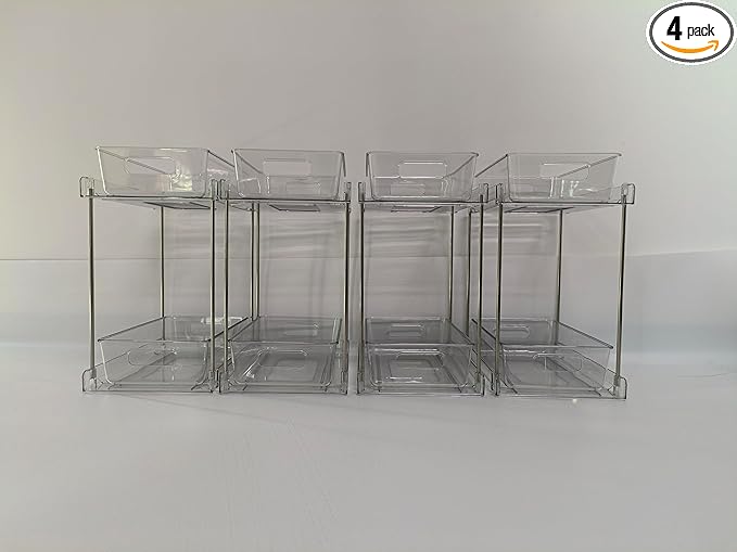 Vtopmart 4 Pack Higher Bathroom Organizer, 2 Tier White Under Sink Organizers Vanity Countertop Storage Container,Cabinet Drawers Bins, Pull-Out Organization with Track for Pantry, Kitchen