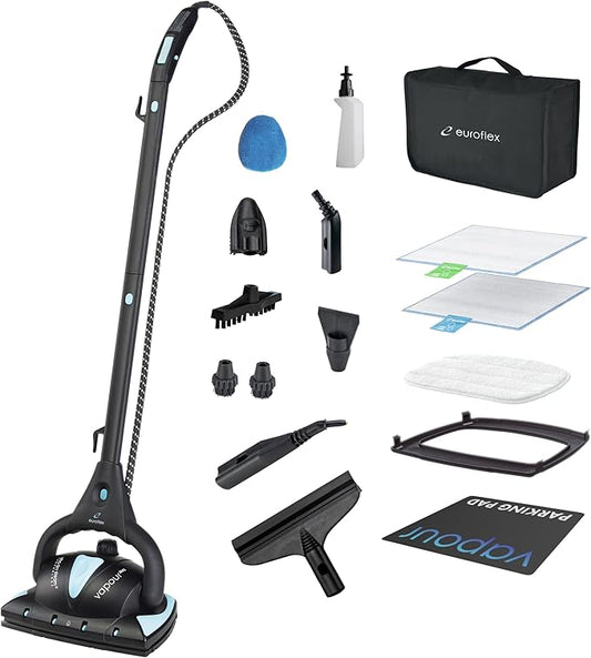 Euroflex Vapour Pro Steam Mop & All-in-One Steam Cleaner 20-Piece Set - Commercial Grade 295°F & 50 PSI - Good Housekeeping #1 Rated; Kills 99.9% Bacteria & Viruses (H1N1); 5-Year Warranty
