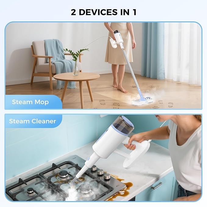 10 in 1 Floor Steamer with Detachable Handheld Steam Cleaner Perfect for Hardwood Floors, Clothes, Windows, Tiles, Furniture, Carpet, Whole Home Use,Steam Mop for Floor Cleaning