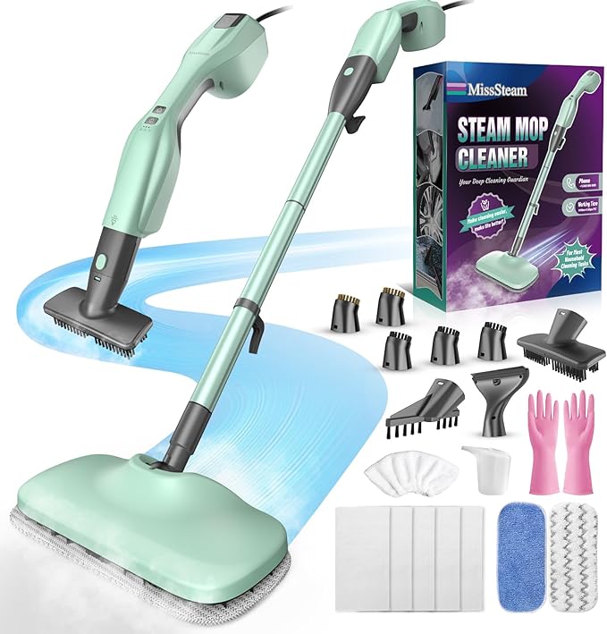 Standable Safe & High Temp Steam Mop Cleaner for Deep Cleaning, Powerful MultiPurpose and Heavy Duty Handheld Steam Cleaner, Detachable Floor Steamer with 18 Accessory for Hardwood Laminate Tile Grout