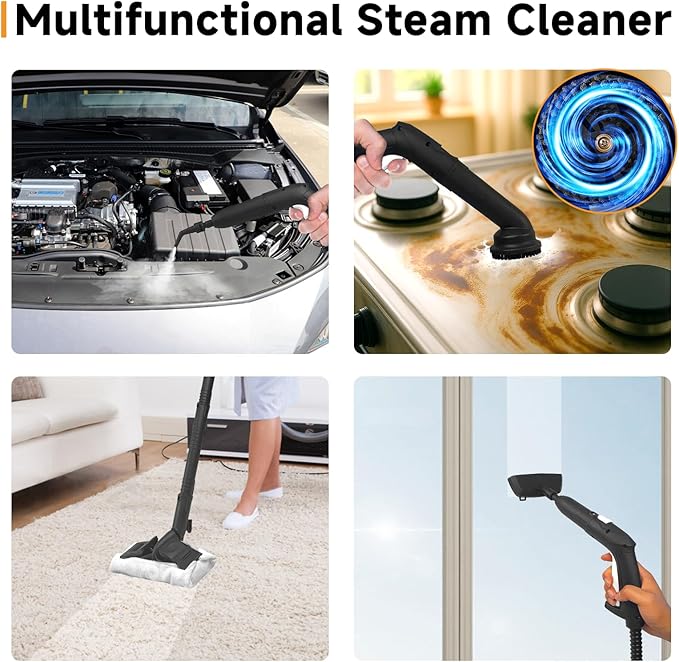 Steam Cleaner, with 27 Accessories, 2000W Portable Household Steamer, with 2.1L Tank and 6M Extra-Long Power Cord for Floor Cleaning,Tile, Carpet, Furniture, Upholstery, Grout, Kitchen, Car (white)