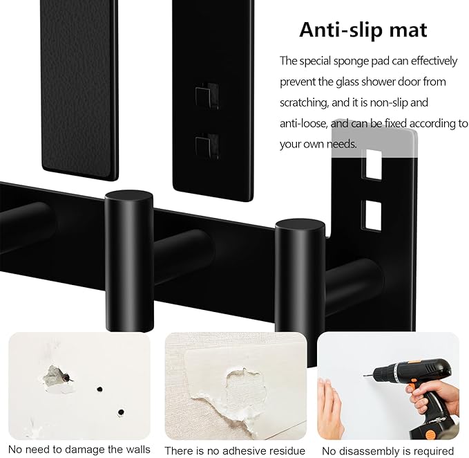 WUIVIUT Over The Door Hooks, Towel Racks for Bathroom, Glass Shower Door, Heavy Duty Rack Hooks for Robe, Coat (3 Hook, Fits 3/8'' Thick)
