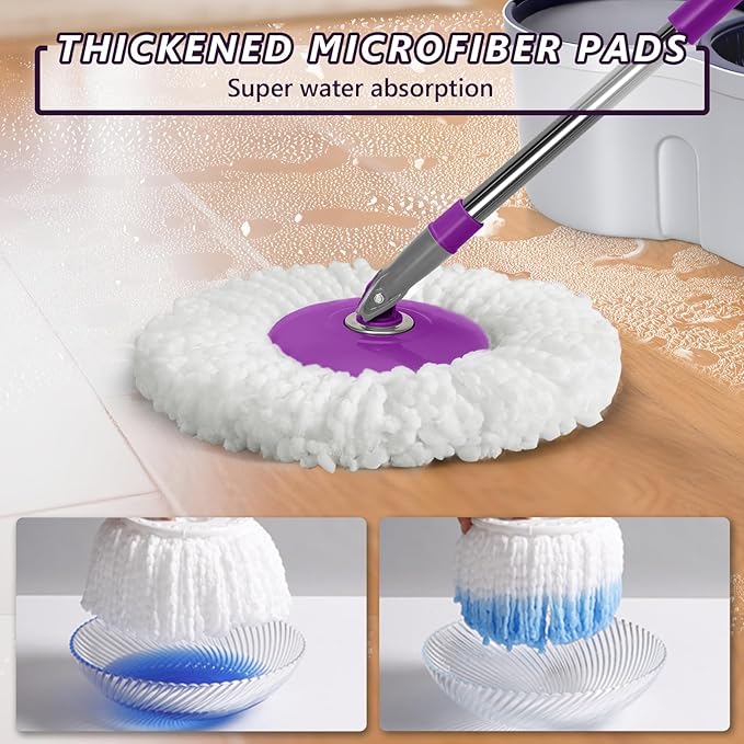Spin Mop and Bucket with Wringer Set,Masthome 360°Spinning Bucket System with 3 Reusable Pads,EasyWring Microfiber Mop and Buckets for Floor Cleaning, Wet Dry Floor Mop for Home & Office