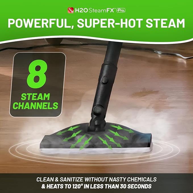H2O SteamFX Pro Handheld Steam Cleaner with 12 Accessories – Multipurpose Steam Mop for Floors, Carpets, Upholstery, and Outdoor Surfaces, Ideal for Deep Home and Patio Cleaning