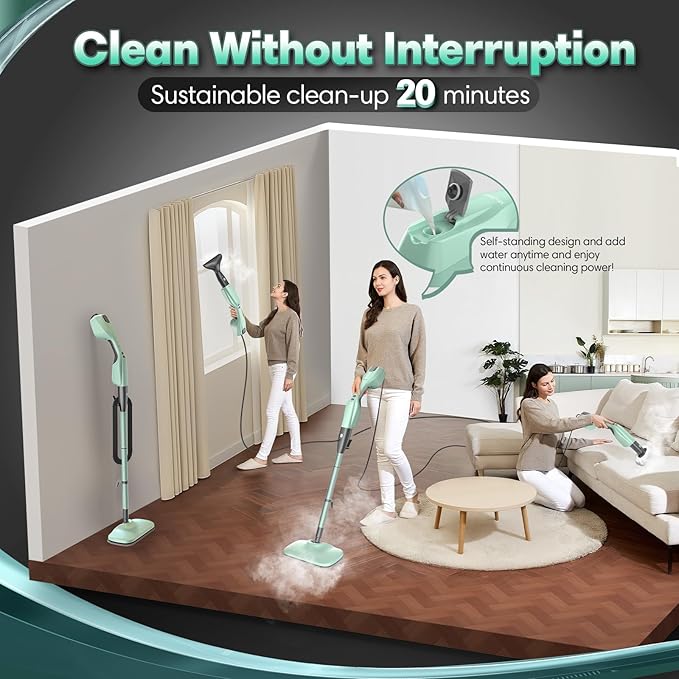 Standable Safe & High Temp Steam Mop Cleaner for Deep Cleaning, Powerful MultiPurpose and Heavy Duty Handheld Steam Cleaner, Detachable Floor Steamer with 18 Accessory for Hardwood Laminate Tile Grout