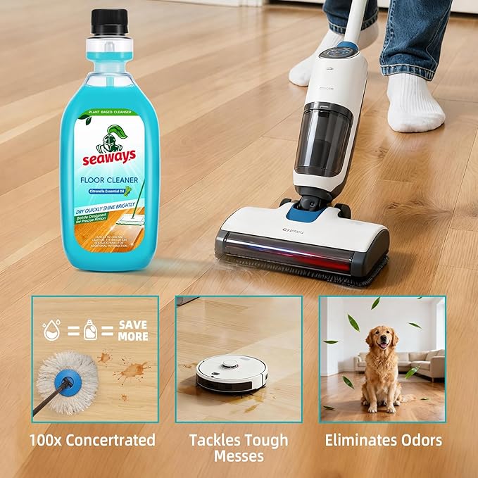 100X Concentrated Floor Cleaner Solution - Plant-Based, Pet-Safe Formula for Hardwood, Tile, Laminate, Vinyl & Bamboo - Pre-Measured Bottle for Perfect Dilution with All Robot Mops