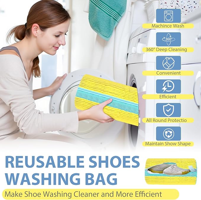(2+4pcs) Large Shoes Washing Bag for Washing Machine.Reusable Shoe Cleaning Bags for Washer and Dryer, 2pcs Laundry Bags for Tennis Shoes and Sneaker. 4Extra Large Non-woven Storage Bags included