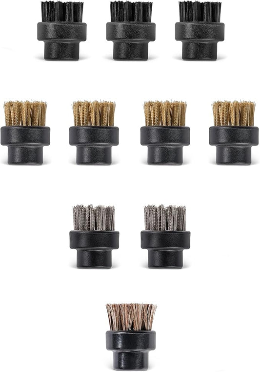 Dupray Small Brushes – Brass, Horsehair, Nylon & Stainless Steel Accessory Parts for Steam Cleaner – Brush Head for Cleaning Grout, Tile, Oven, Car, BBQ, Kitchen and Bathroom (10) (Assorted Brushes)
