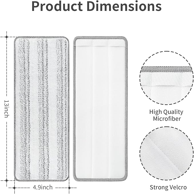 10Pcs Joymoop Mop Replacement Pads, 13 * 4.9'' Universal Mop Pads Mop Head Refills Washable Wet Mop, Compatible with Most 11-13” Size Mops