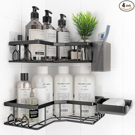 Adhesive Shower Caddy, 4 Pack Corner Bath Organizer, Rustproof Stainless Steel Shower Shelves with Large Capacity, No Drilling Shelves for Bathroom Storage, Home, Kitchen Décor