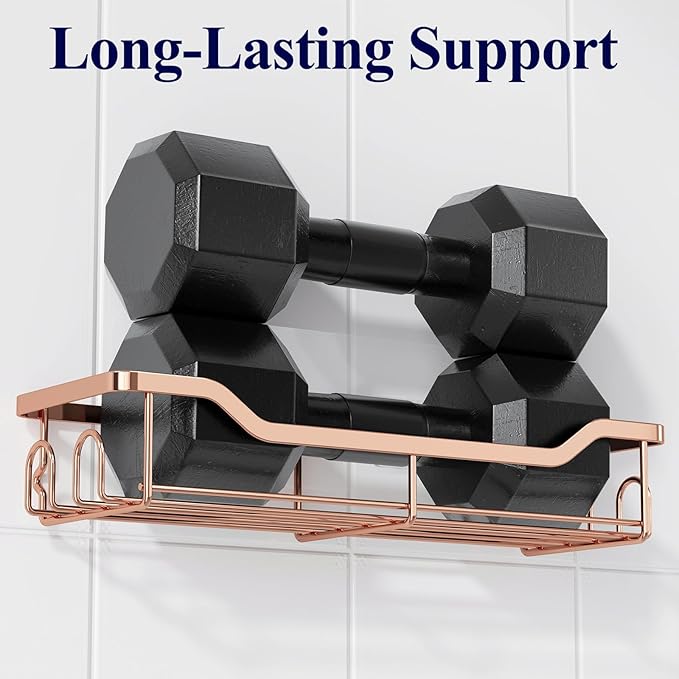 Kitsure Shower Caddy Large - Adhesive Shower Organizer, Stainless Steel Shelf for Inside Shower, No Drill Bathroom Organizers and Storage, Home Decor Accessories, 2 Pack, Rose Gold