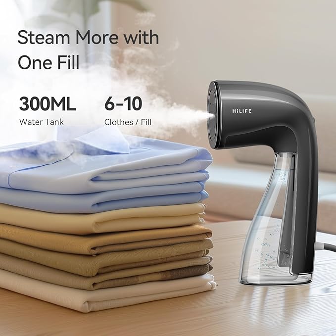 HiLIFE Steamer for Clothes, 1100W Clothes Steamer with Large 300ml Tank, Handheld Clothing Steamer, Fabric Wrinkle Remover, Portable & Compact Travel Size Garment Steamer ONLY FOR 120V (Grey)