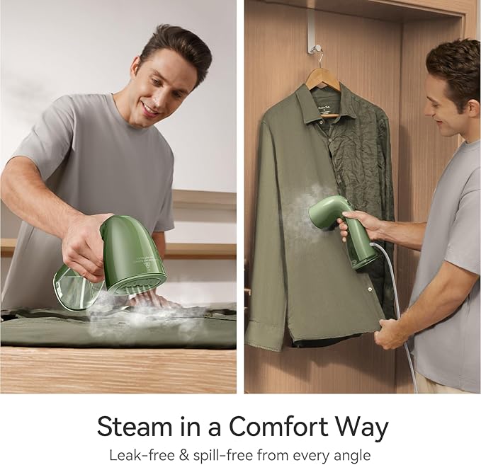 HiLIFE Steamer for Clothes, 1100W Clothes Steamer with Large 300ml Tank, Handheld Clothing Steamer, Fabric Wrinkle Remover, Portable & Compact Travel Size Garment Steamer ONLY FOR 120V (Green)