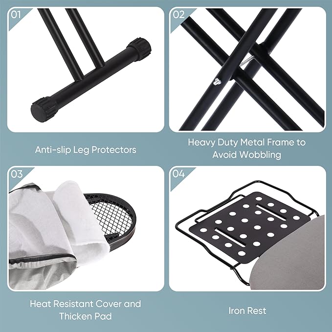 Deluxe Ironing Board with Heat Resistant Cover and Thicken Felt Pad, Heavy Sturdy Legs,Full Size Hanger Iron Board,Foldable (L-Grey)