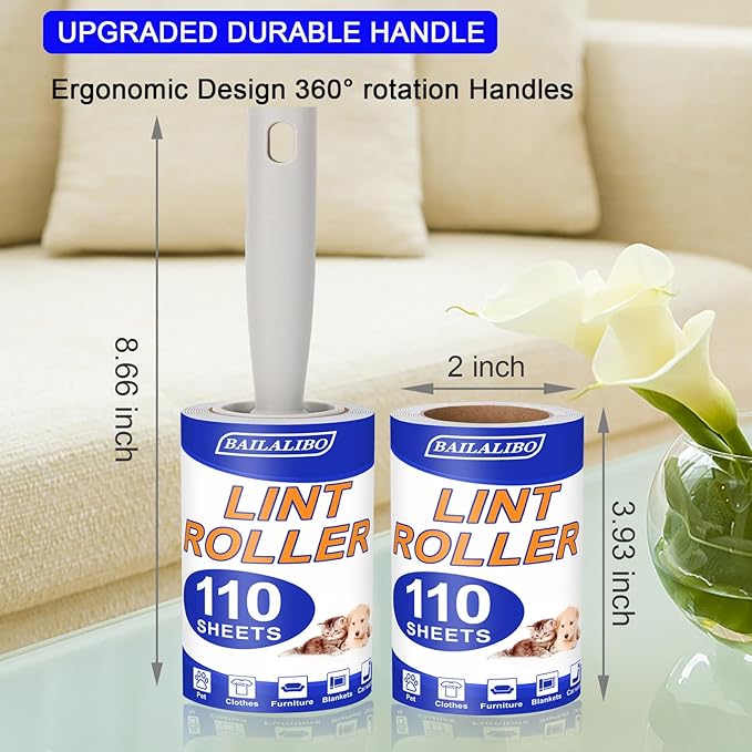 Lint Rollers for Pet Hair Extra Sticky, 880 Sheets Mega Value Set for Clothes, Mini Travel with 4 Handles 8 Refills, Lint Remover for Dog, Cat, Furniture, Carpet