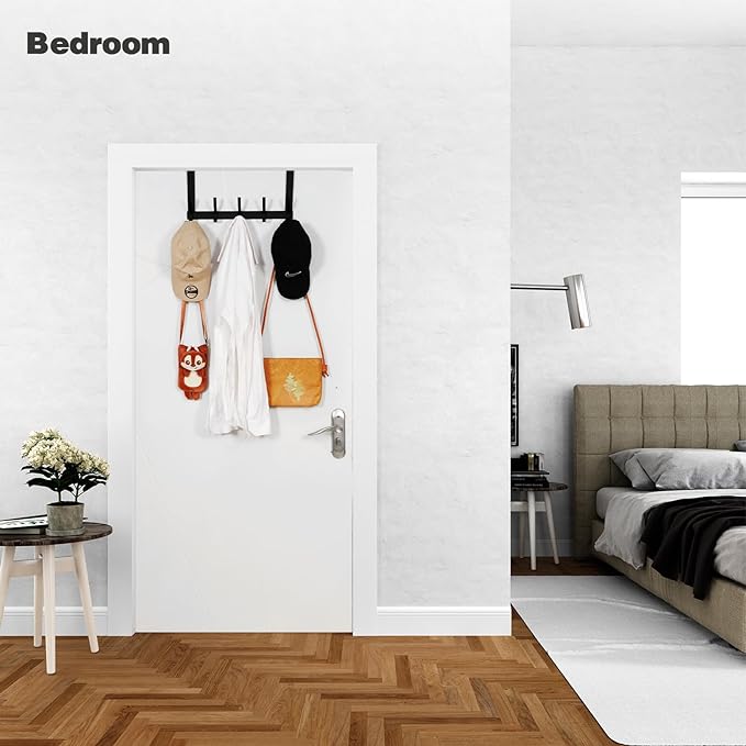 Over The Door Hooks, Door Hanger Hooks for Hanging, Over The Doors Towel Racks for Bathroom with 10 Coat Hook, Coat Rack Bathroom Accessories（1 Pack, Black）