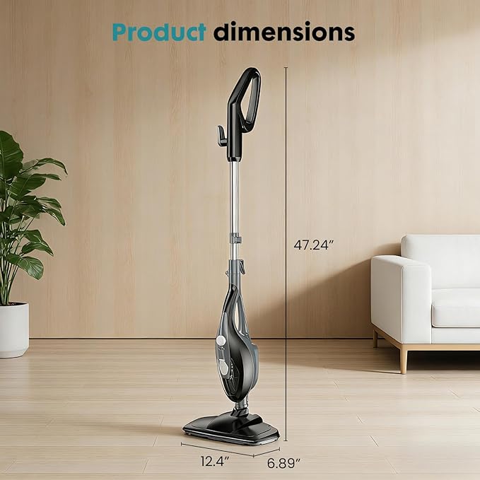 OLIXIS 10-in-1 Steam Mop, 1550W Detachable Handheld Steam Cleaner for Floor Cleaning, 16FT Cord, 2 Washable Pads, Multi-Purpose Floor Steamer for Hardwood, Carpet, Tile, Grout, Windows, Black Grey