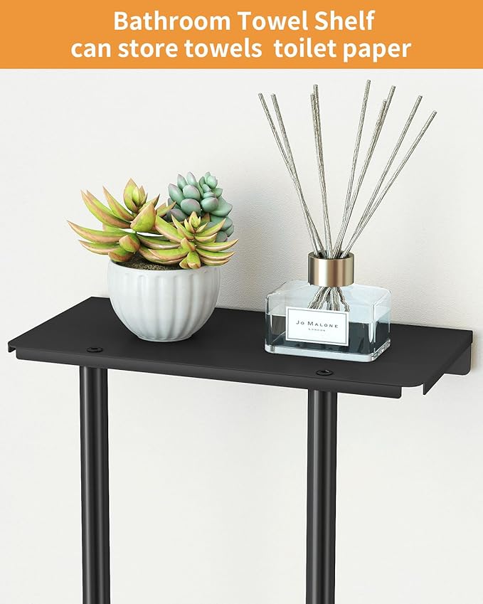 Towel Racks for Bathroom, Bathroom Towel Rack Wall Mounted with 2 Tiers Rolled Towel Holder, Towel Storage can Holds 3 Large Rolled Towels, Black