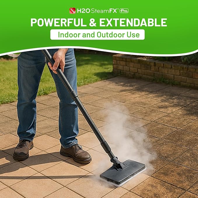 H2O SteamFX Pro Handheld Steam Cleaner with 12 Accessories – Multipurpose Steam Mop for Floors, Carpets, Upholstery, and Outdoor Surfaces, Ideal for Deep Home and Patio Cleaning