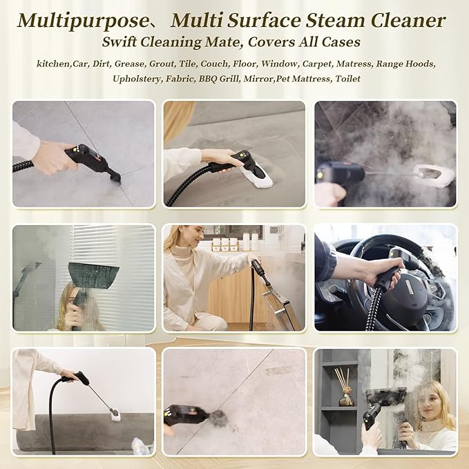 Steam Cleaner,15s Heat-Up,1.6L Tank,3-Level Adjustable Handle,2500W Steamer for Cleaning,Portable Steamer for Cleaning with 16PCS Accessories,Steam Cleaner for Home,Grout,Tile,Couch,Car,Dirt,Grease