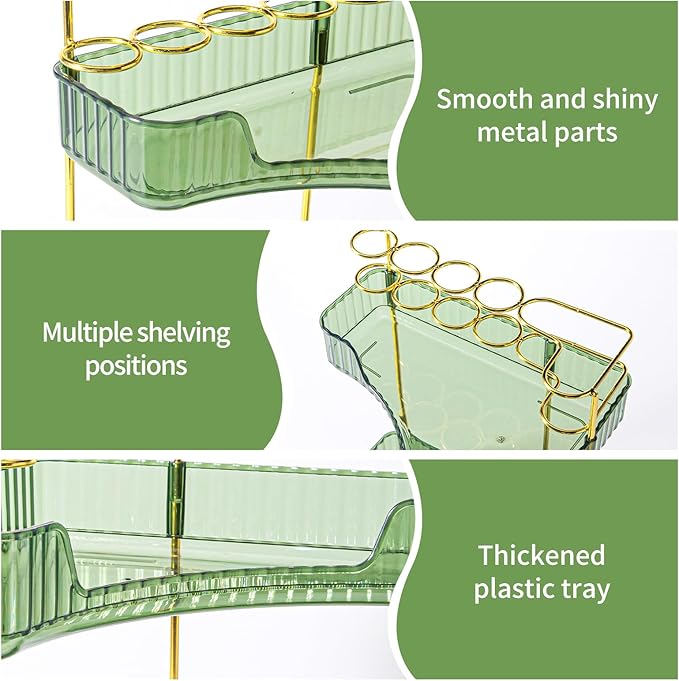 NATURE'S SOURCE Makeup Organizer for Vanity, 3-Tier Corner Bathroom Organizer Countertop with Makeup Brush Holder, Corner Counter Storage for Bathroom Dresser- Green