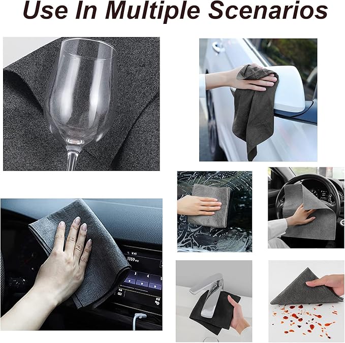10PCS Thickened Magic Cleaning Cloth,Bsorbent Magic Cleaning Glass Cloth,Reuseable Streak Free Magic Fiber Microfiber Cleaning Cloth for Kitchen, Window, Glass, Cars (Grey)
