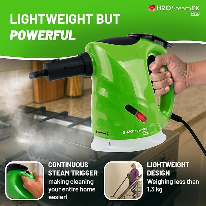 H2O SteamFX Pro Handheld Steam Cleaner with 12 Accessories – Multipurpose Steam Mop for Floors, Carpets, Upholstery, and Outdoor Surfaces, Ideal for Deep Home and Patio Cleaning