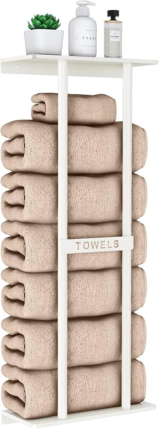 Wall Towel Rack for Rolled Towels, Towel Storage for Small Bathroom Can Holds 6 Large Towels, 30 inch Towel Racks with Shelf, White