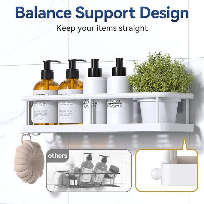 YASONIC Shower Caddy Adhesive, No Drill Bathroom Shower Organizers, with Removable Hooks and Soap Holder, Rust Proof Shower Shelves, Wall-Mounted Shower Holder, White, 3 Pack, YS-K-419E