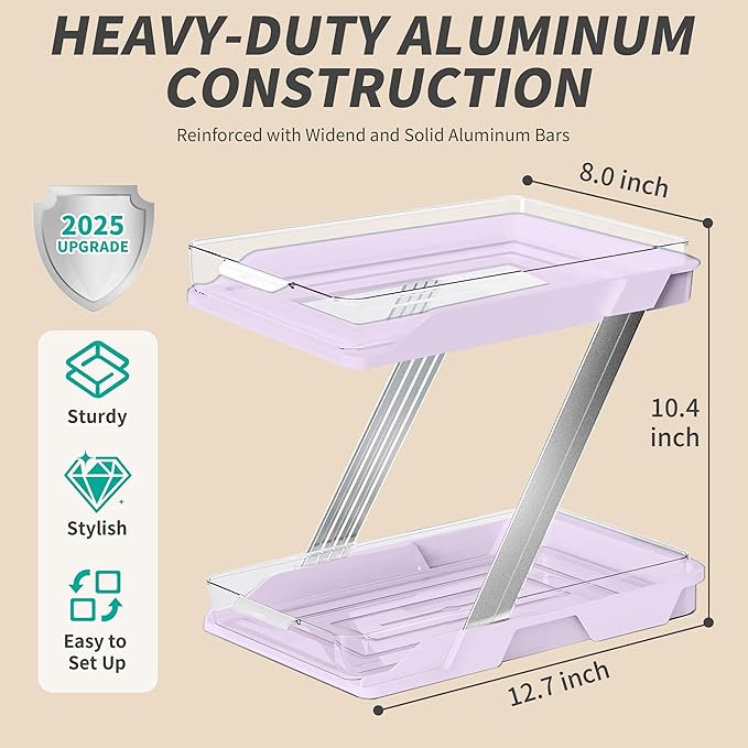 3 Pack Bathroom Organizers and Storage - Multi-Purpose,2-Tier Clear Pull Out Organization for Bathroom,Under Sink,Kitchen,Vanity,Countertop,Cabinet,Pantry & Medicine Cabinet,Pink