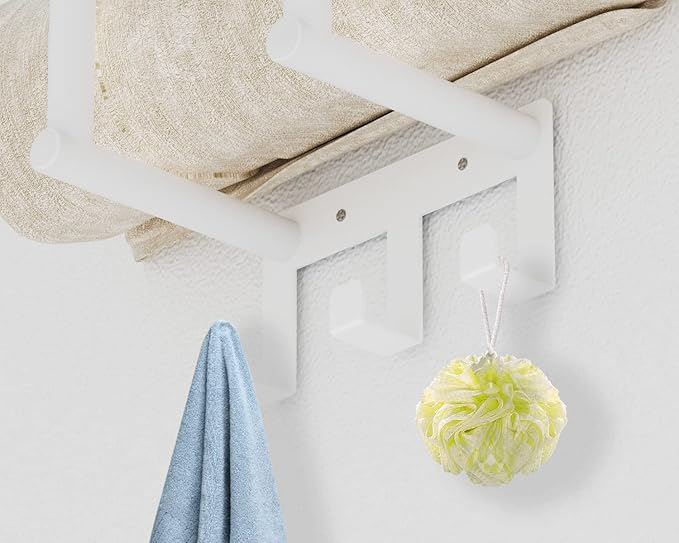 Towel Rack with Shelf and 3 Hooks, Bethom Towel Holders for Bathroom Wall Mounted, Metal White Towel Racks can Hold 3 Large Bath Sheets Blanket