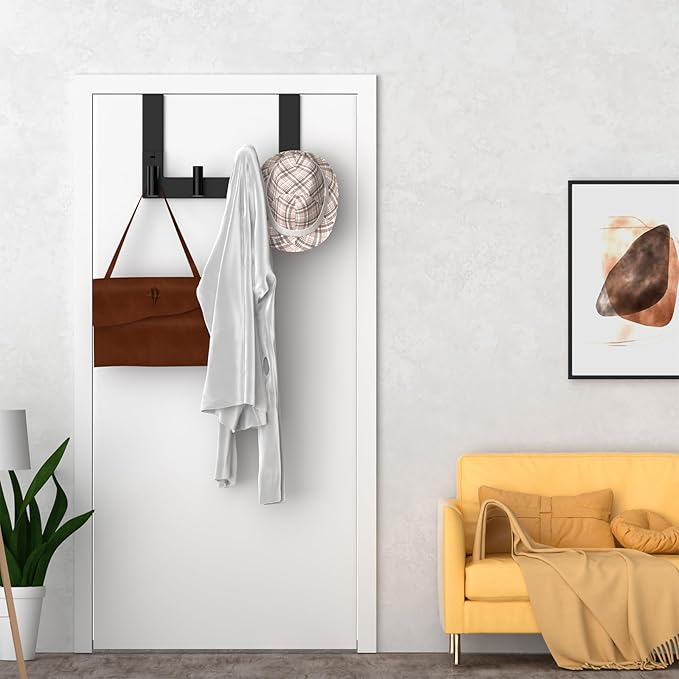 WUIVIUT Door Towel Rack, Wooden Door Metal Hook, Heavy-Duty Storage Clothes Hanger, Outerwear Backpack (4 Hook, Fits 1-3/4'' Thick)
