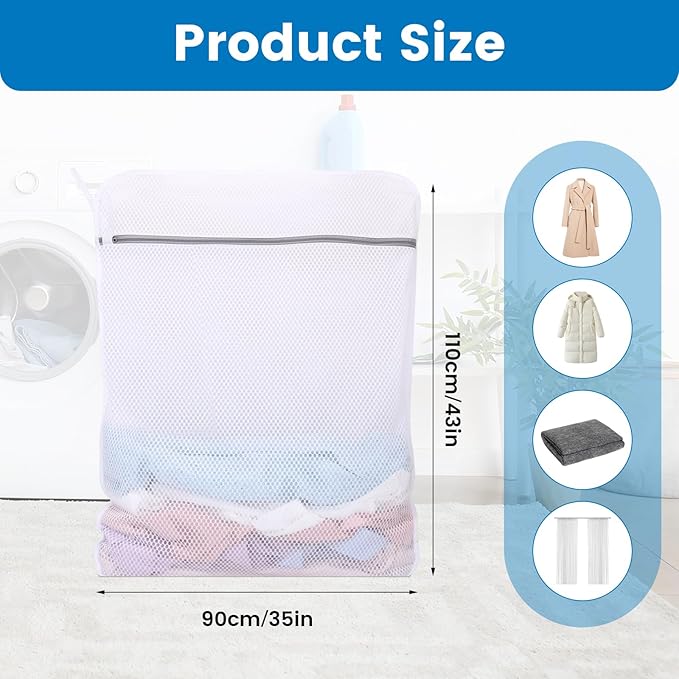 2 XXX-Large Durable Honeycomb Mesh Laundry Bags for Delicates with Zipper, 35 x 43 Inches Reusable Laundry Bag Mesh Wash Bags for Washing Machine for Cotton Clothes, Coat, Sweater, Sheet, Shoes