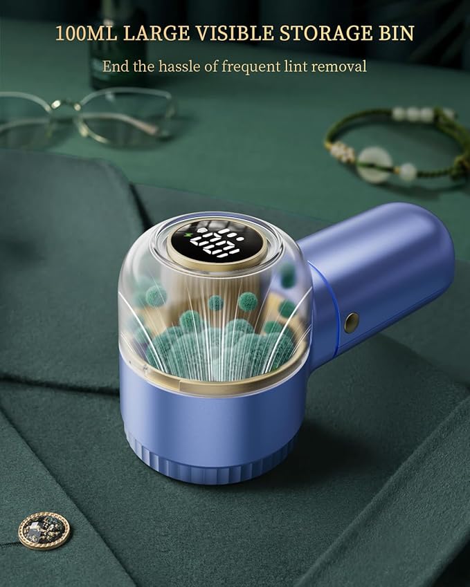 Fabric Shaver with Lint Brush, Large Lint Shaver with Digital Display, 3-Speeds Lint Remover with 6-Leaf Blades, Electric Sweater Shaver to Remove Pilling for Clothes, Furniture