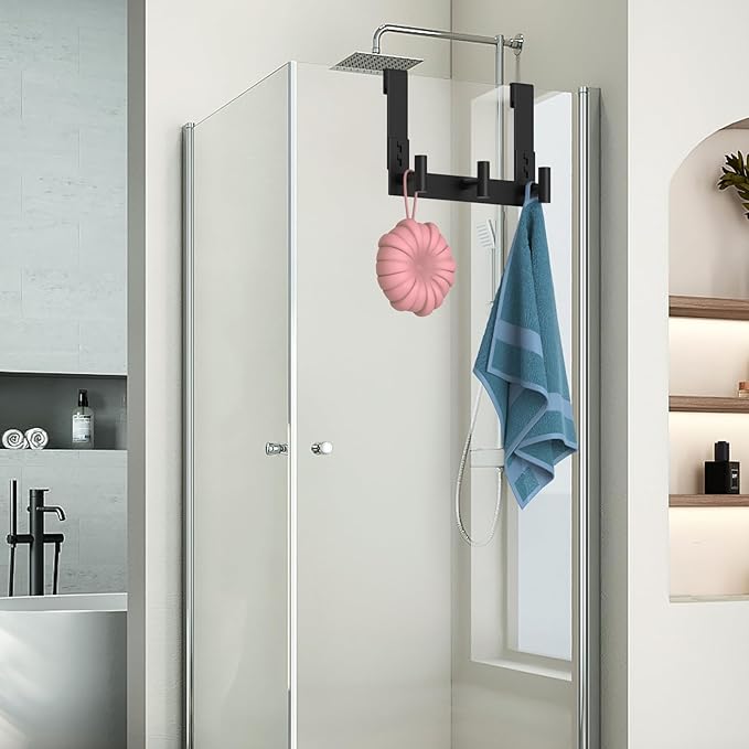 WUIVIUT Over The Door Hooks, Towel Racks for Bathroom, Glass Shower Door, Heavy Duty Rack Hooks for Robe, Coat (3 Hook, Fits 3/8'' Thick)