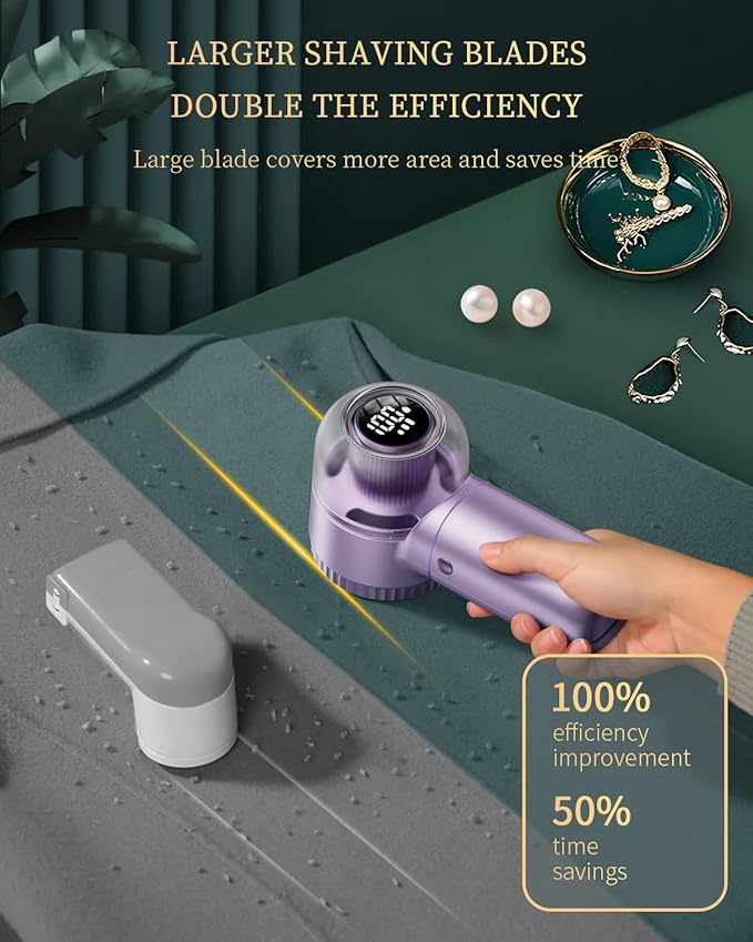 Fabric Shaver with Lint Brush, Large Lint Shaver with Digital Display, 3-Speeds Lint Remover with 6-Leaf Blades, Electric Sweater Shaver to Remove Pilling for Clothes, Furniture