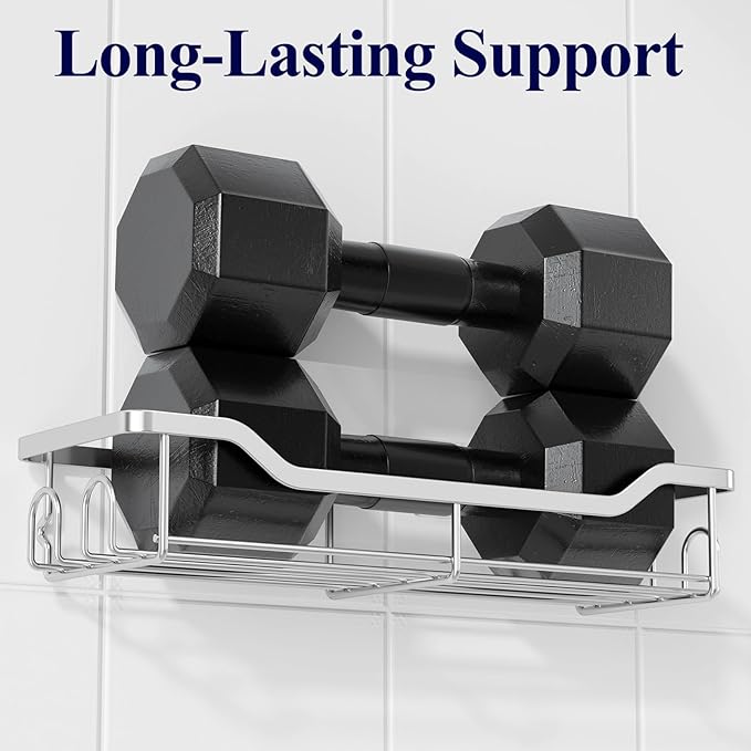 Kitsure Shower Caddy Large - Adhesive Shower Organizer, Stainless Steel Shelf for Inside Shower, No Drill Bathroom Organizers and Storage, Home Decor Accessories, 2 Pack, Sliver