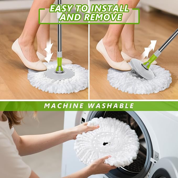 Spin Mop Bucket System,Masthome 360°Spin Mop and Bucket with Wringer Set,EasyWring Microfiber Mop with 3 Mop Pads,Spinning Floor Cleaning System for Floor Cleaning - Home & Office Suitable