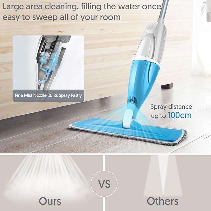 Spray Wet Mops for Floors Cleaning - EXEGO Refillable Floor Flat Mops with 3 Washable Pads for Swiffer Powermop - Home Commercial Dust Mop for Hardwood Laminate Ceramic Tile Wood Vinyl