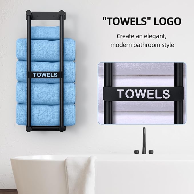 Towel Racks for Bathroom Wall Mounted, 22inch Wall Towel Rack for Rolled Towels, Towel Storage for Small Bathroom, Black